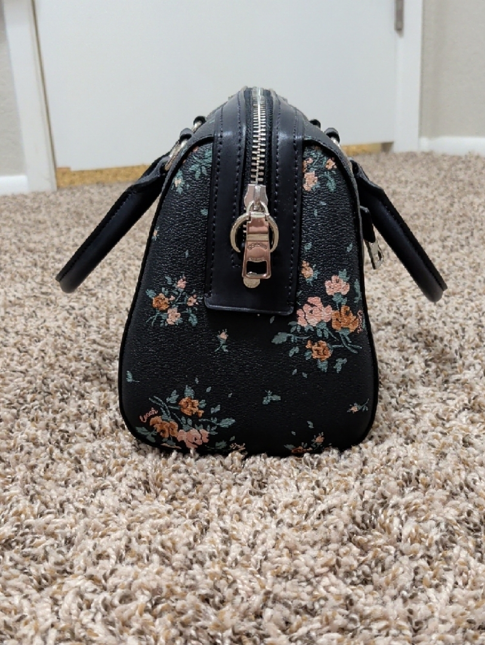 Coach Rowan mightnight navy rose bouquet floral dome satchel bag - Picture 5 of 13